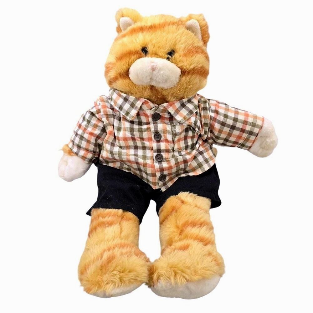 Vintage 1997 Build A Bear Orange Tabby Cat 18" Plush Floppy Kitty Yellow Paw Tag